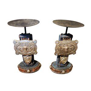 Vintage Western-Style Longhorn Bull Candle Holders With Intricate Detailing By R